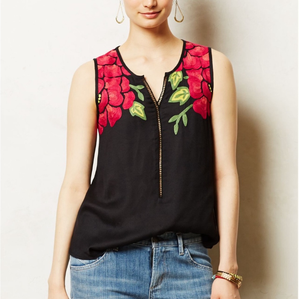 Anthropologie Floreat Pinnacle Embroidered Floral Tank Top Women’s Size Small. - Picture 4 of 9